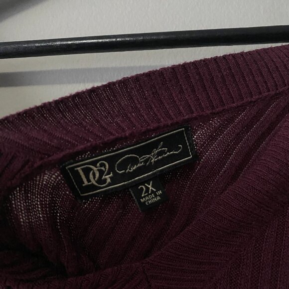 DG2 Diane Gilman Burgundy Cotton Blend V-Neck Sweater - Picture 3 of 13